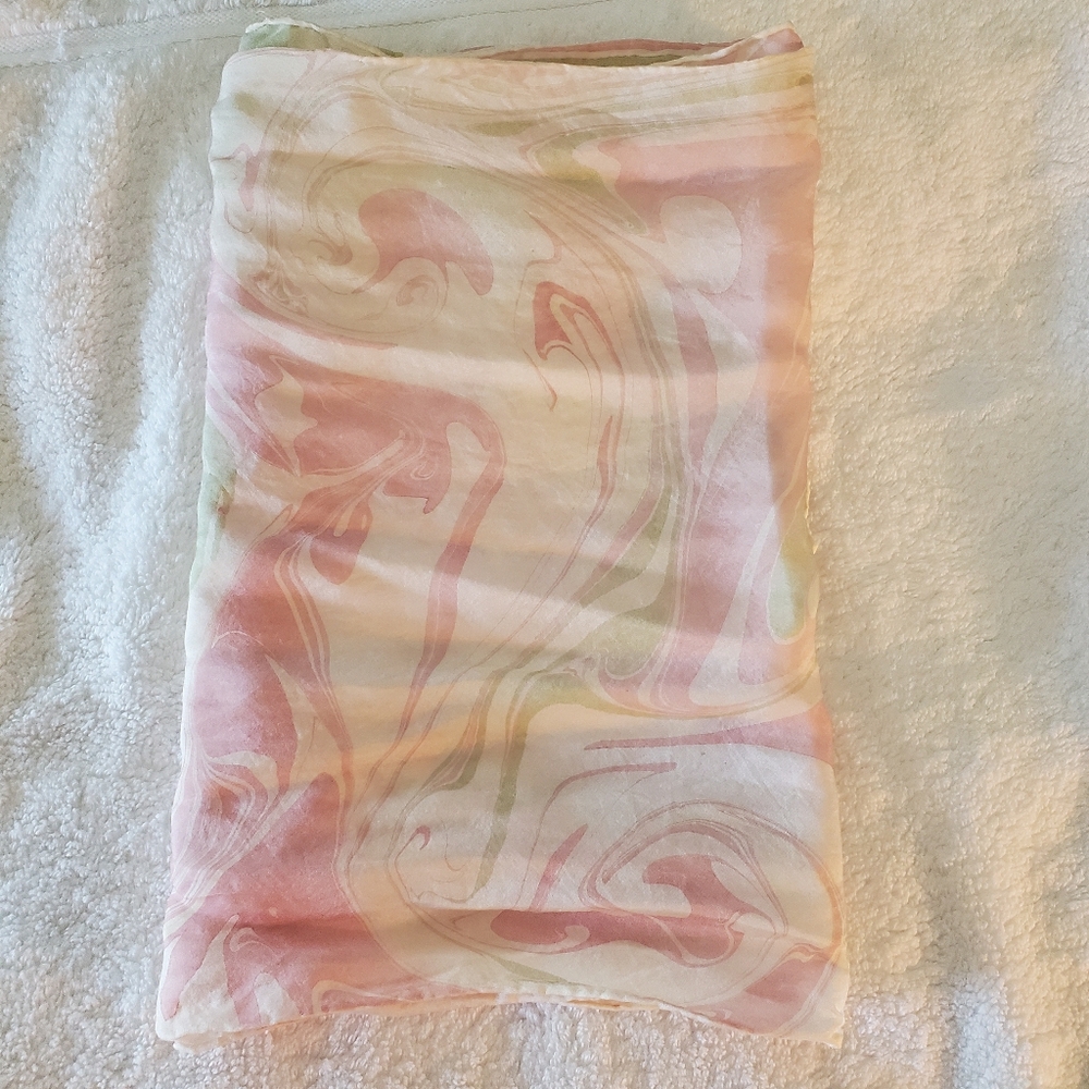 Pink, Green, Cream Pastel Swirl Tie-Dye Scarf, Romantic, Dressy